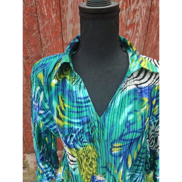 Mini Pleats Top Womens Size Large Pleated Satin Blouse - Picture 2 of 4